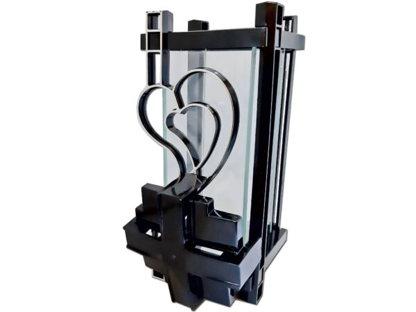 ZNICZ LAMPION NA GRÓB PLK SERCE SREBRO CZARNY