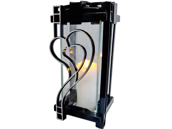 ZNICZ LAMPION PLK SERCE SREBRO CZARNY+ŚWIECA LED