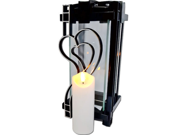 ZNICZ LAMPION PLK SERCE SREBRO CZARNY+ŚWIECA LED