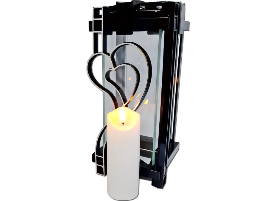 palka-serce-srebrosw2.jpg ZNICZ LAMPION PLK SERCE SREBRO CZARNY+ŚWIECA LED