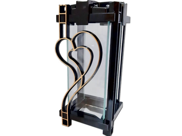 ZNICZ LAMPION NA GRÓB PLK SERCE ZŁOTO CZARNY