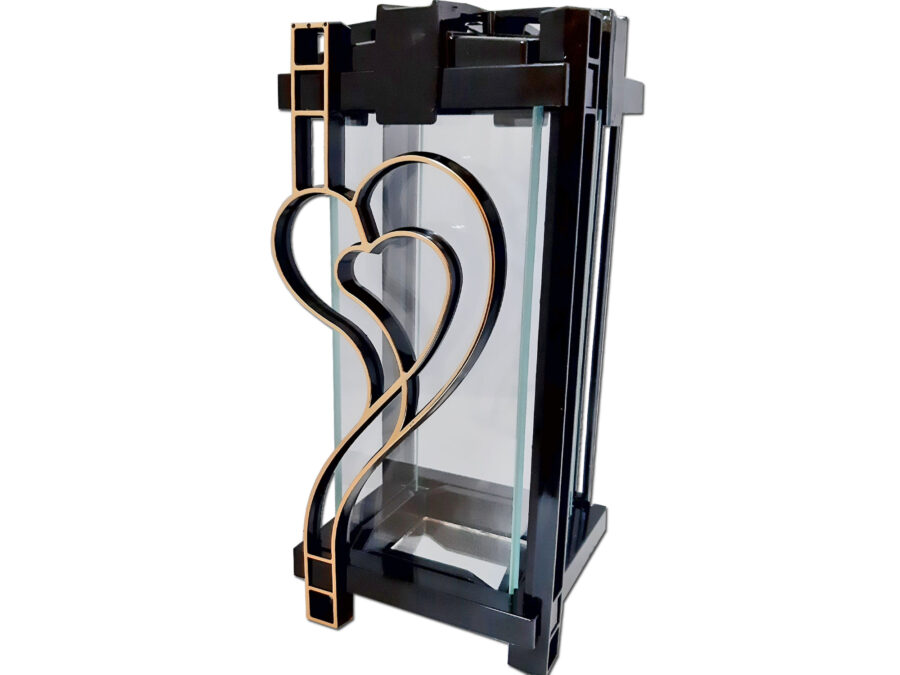 ZNICZ LAMPION NA GRÓB PLK SERCE ZŁOTO CZARNY