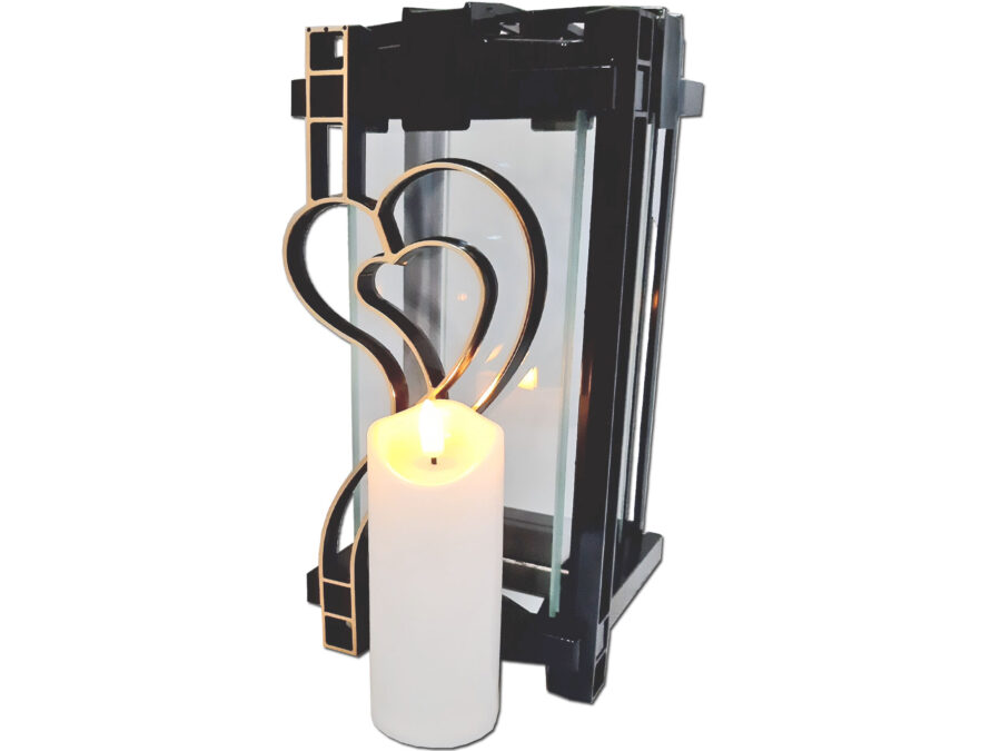 ZNICZ LAMPION PLK SERCE ZŁOTO CZARNY+ŚWIECA LED