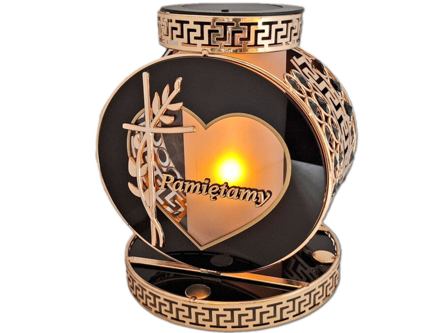 PAMIĘTAMY SOLAR FOTOWOLTAICZNY ZNICZ LAMPION VIP KOŁO ZŁ-CZARNE KRYSZTAŁKI