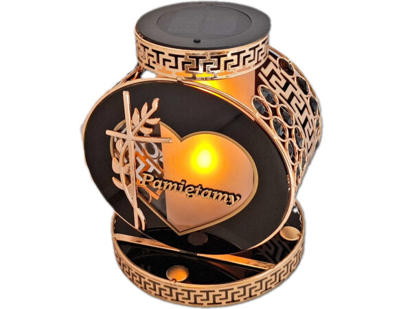 PAMIĘTAMY SOLAR FOTOWOLTAICZNY ZNICZ LAMPION VIP KOŁO ZŁ-CZARNE KRYSZTAŁKI