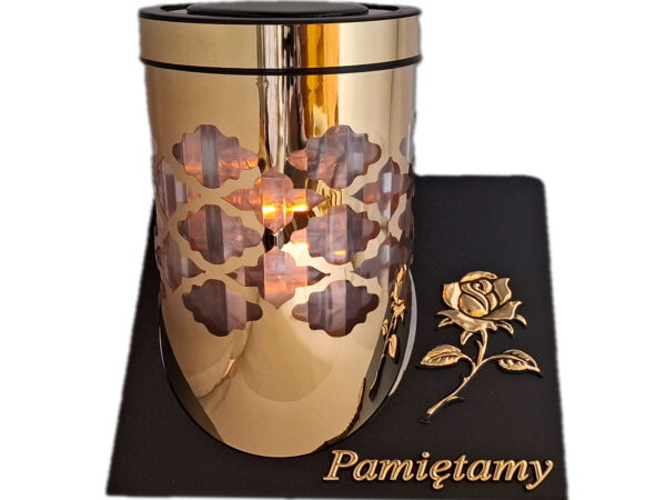 PAMIĘTAMY ZNICZ LAMPION SOLARNY SOLAR FOTOWOLTAICZNY TUBA RÓŻA ZŁOTO