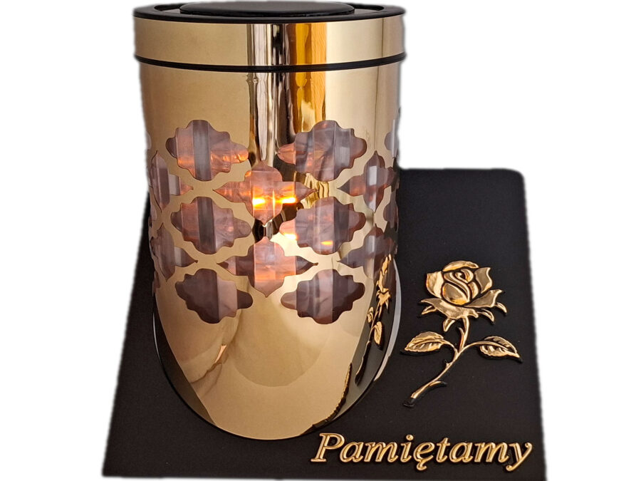 PAMIĘTAMY ZNICZ LAMPION SOLARNY SOLAR FOTOWOLTAICZNY TUBA RÓŻA ZŁOTO