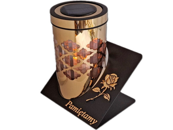 PAMIĘTAMY ZNICZ LAMPION SOLARNY SOLAR FOTOWOLTAICZNY TUBA RÓŻA ZŁOTO