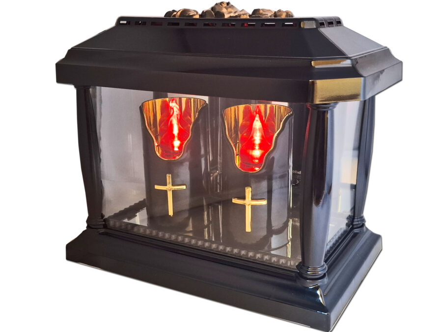 ZNICZ ZNICZE LAMPION PANTEON GŁADKI CZARNY+2 ŚWIECE LED