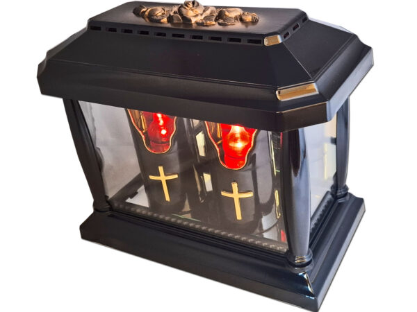 ZNICZ ZNICZE LAMPION PANTEON GŁADKI CZARNY+2 ŚWIECE LED