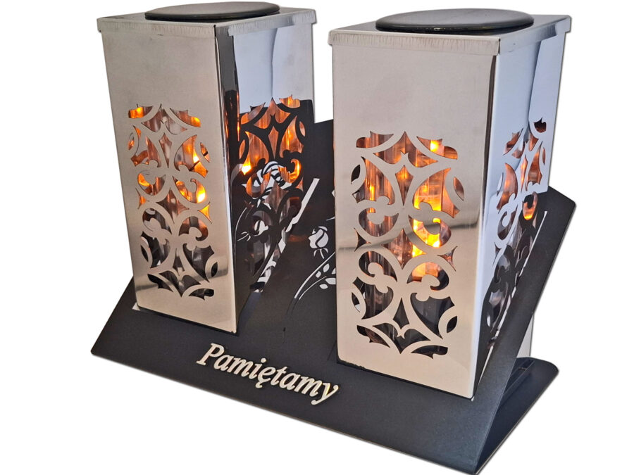 PAMIĘTAMY ZNICZ SOLARNY SOLAR FOTOWOLTAICZNY DUET TUBA SREBRO