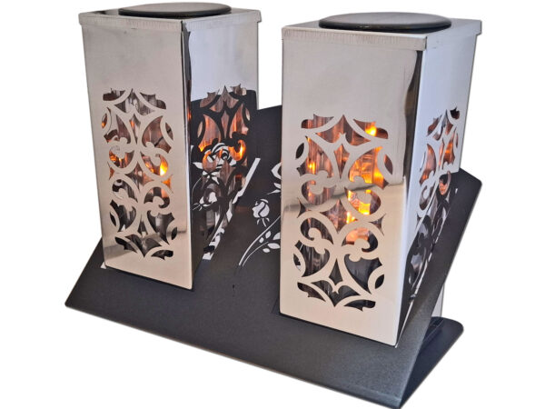 ZNICZ LAMPION SOLARNY SOLAR FOTOWOLTAICZNY DUET TUBA SREBRO