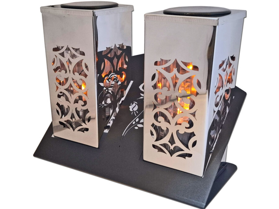 ZNICZ LAMPION SOLARNY SOLAR FOTOWOLTAICZNY DUET TUBA SREBRO