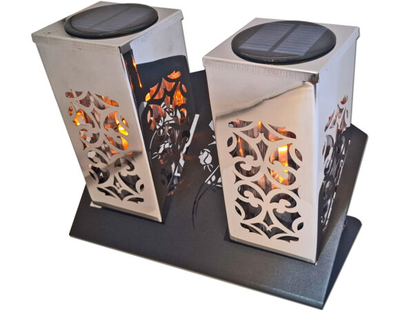 ZNICZ LAMPION SOLARNY SOLAR FOTOWOLTAICZNY DUET TUBA SREBRO