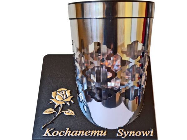 paris-sol-sre-roz-syn1.jpg SYN SYNOWI ZNICZ LAMPION SOLARNY SOLAR FOTOWOLTAICZNY TUBA RÓŻA SREBRO