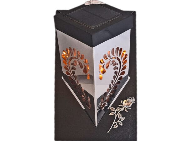 ZNICZ LAMPION SOLARNY SOLAR FOTOWOLTAICZNY KWADRAT SREBRO RÓŻA