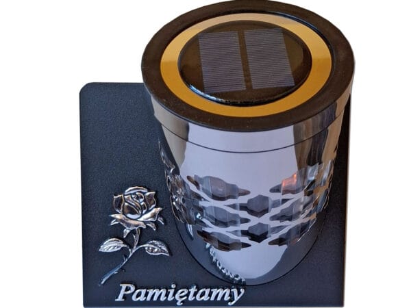PAMIĘTAMY ZNICZ LAMPION SOLARNY SOLAR FOTOWOLTAICZNY TUBA RÓŻA SREBRO