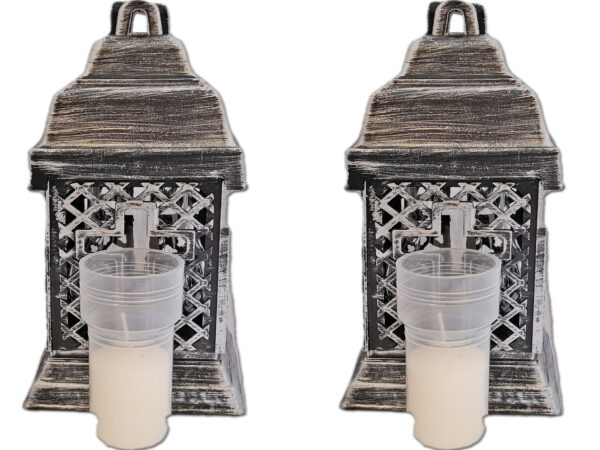 ZNICZ ZNICZE LAMPION NA GRÓB ZESTAW 2 SZTUKI KATEDRA ADM KRZYŻ SREBRO +WKŁAD