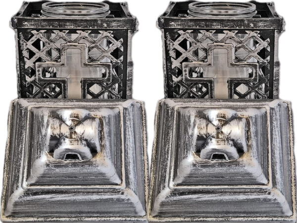 ZNICZ ZNICZE LAMPION NA GRÓB ZESTAW 2 SZTUKI KATEDRA ADM KRZYŻ SREBRO +WKŁAD