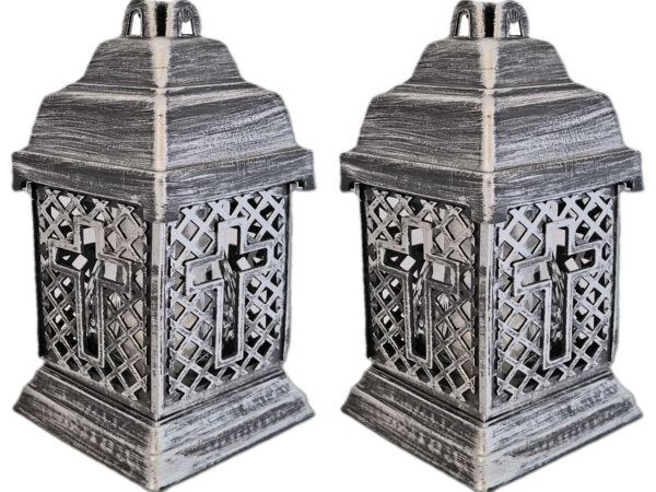 ZNICZ ZNICZE LAMPION NA GRÓB ZESTAW 2 SZTUKI KATEDRA ADM KRZYŻ SREBRO +WKŁAD