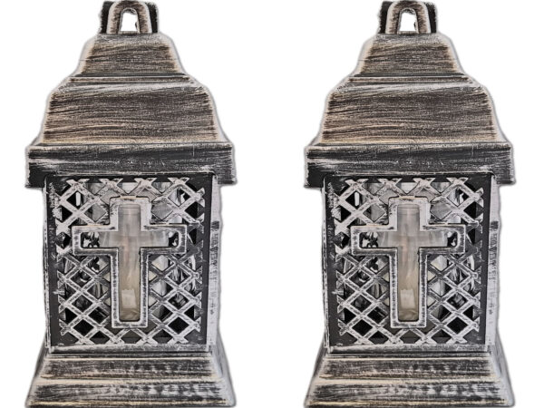 ZNICZ ZNICZE LAMPION NA GRÓB ZESTAW 2 SZTUKI KATEDRA ADM KRZYŻ SREBRO +WKŁAD