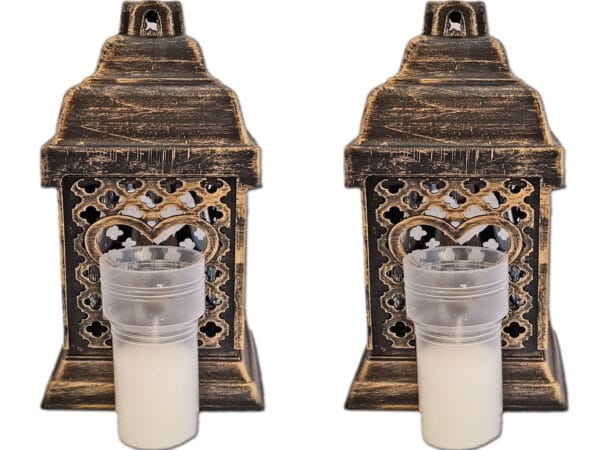 ZNICZ ZNICZE LAMPION NA GRÓB ZESTAW 2 SZTUKI KATEDRA ADM SERCE ZŁOTO +WKŁAD