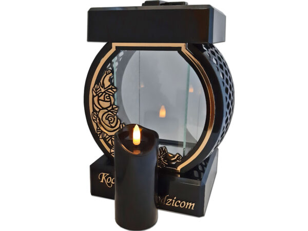 RODZICE RODZICOM ZNICZ LAMPION NA GRÓB KOŁO RTN RÓŻA RAMA ZŁOTO+ŚWIECA LED CZARNA