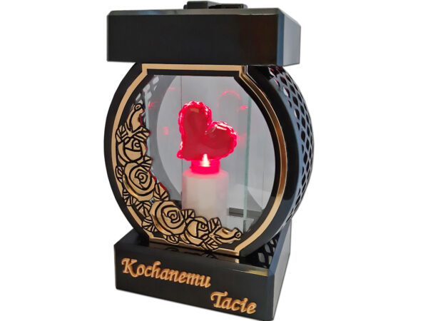TATA TACIE ZNICZ LAMPION NA GRÓB KOŁO RTN RÓŻA RAMA ZŁOTO+SERCE LED Z BAT