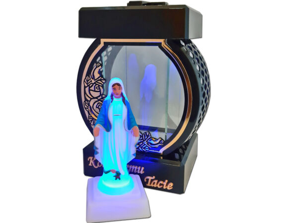 TATA TACIE ZNICZ LAMPION NA GRÓB KOŁO RTN RÓŻA RAMA ZŁOTO+FIGURKA LED