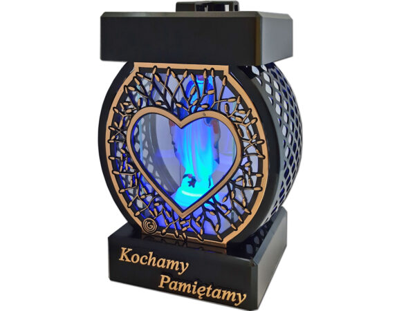 KOCHAMY PAMIĘTAMY ZNICZ NA GRÓB KOŁO RTN SERCE RAMA ZŁOTO+FIGURKA LED