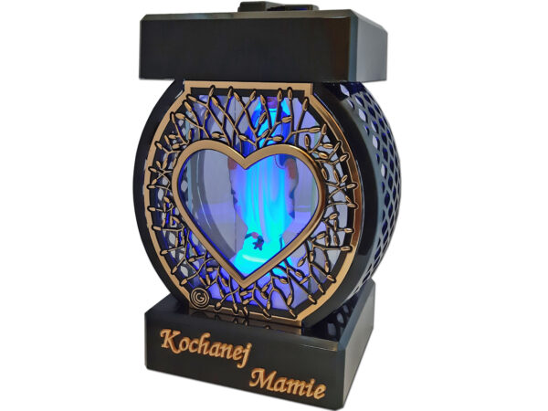 MAMA MAMIE ZNICZ LAMPION NA GRÓB KOŁO RTN SERCE RAMA ZŁOTO+FIGURKA LED