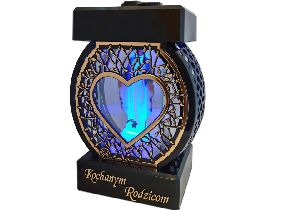 RODZICE RODZICOM ZNICZ LAMPION NA GRÓB KOŁO RTN SERCE RAMA ZŁOTO+FIGURKA LED