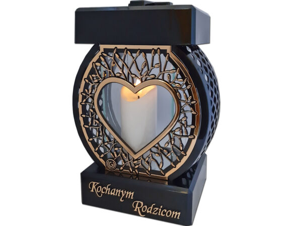 RODZICE RODZICOM ZNICZ LAMPION NA GRÓB KOŁO RTN SERCE RAMA ZŁOTO+ŚWIECA LED BIAŁA