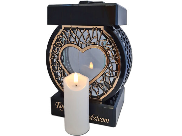RODZICE RODZICOM ZNICZ LAMPION NA GRÓB KOŁO RTN SERCE RAMA ZŁOTO+ŚWIECA LED BIAŁA