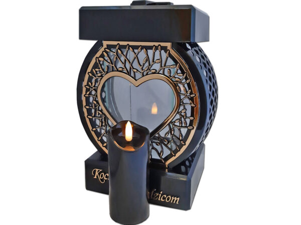 RODZICE RODZICOM ZNICZ LAMPION NA GRÓB KOŁO RTN SERCE RAMA ZŁOTO+ŚWIECA LED CZARNA