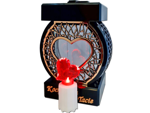 TATA TACIE ZNICZ LAMPION NA GRÓB KOŁO RTN SERCE RAMA ZŁOTO+SERCE LED Z BAT