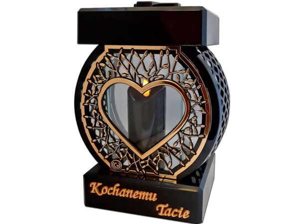 TATA TACIE ZNICZ LAMPION NA GRÓB KOŁO RTN SERCE RAMA ZŁOTO+ŚWIECA LED CZARNA