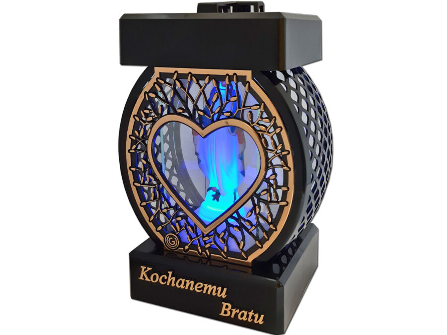 BRAT BRATU ZNICZ LAMPION NA GRÓB KOŁO RTN SERCE RAMA ZŁOTO+FIGURKA LED