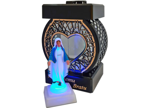 BRAT BRATU ZNICZ LAMPION NA GRÓB KOŁO RTN SERCE RAMA ZŁOTO+FIGURKA LED