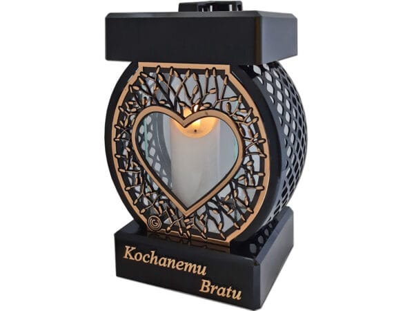 BRAT BRATU ZNICZ LAMPION NA GRÓB KOŁO RTN SERCE RAMA ZŁOTO+ŚWIECA LED BIAŁA
