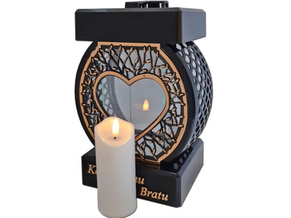 BRAT BRATU ZNICZ LAMPION NA GRÓB KOŁO RTN SERCE RAMA ZŁOTO+ŚWIECA LED BIAŁA