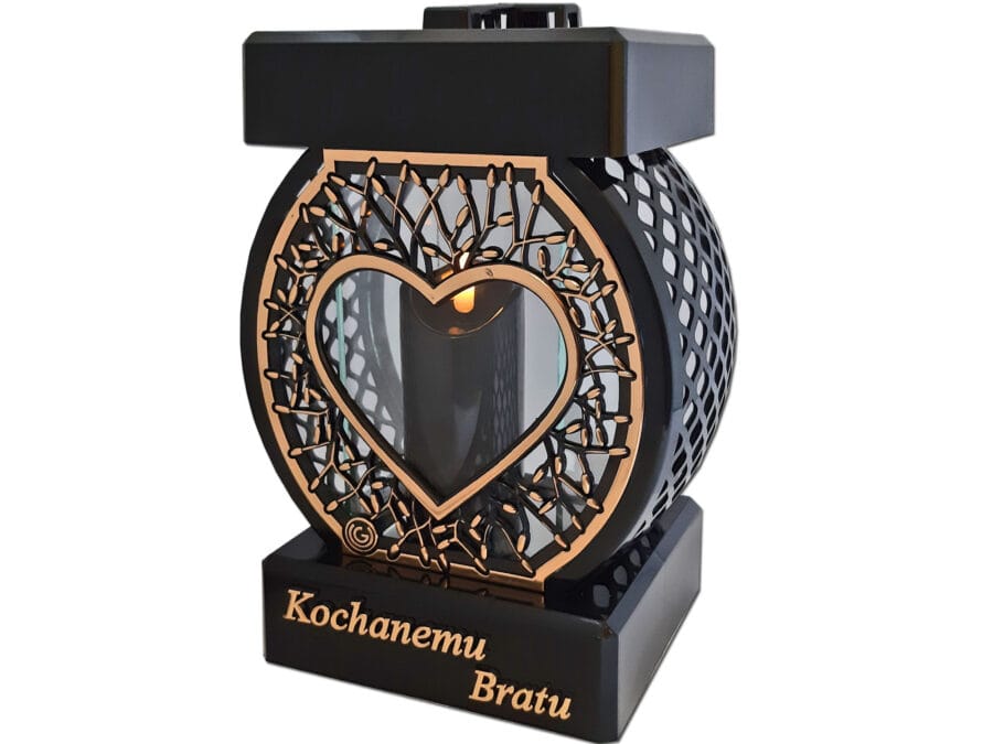 BRAT BRATU ZNICZ LAMPION NA GRÓB KOŁO RTN SERCE RAMA ZŁOTO+ŚWIECA LED CZARNA