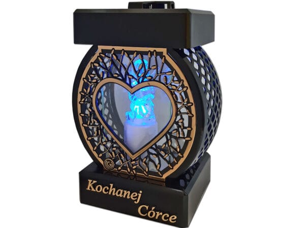 CÓRKA CÓRCE ZNICZ LAMPION NA GRÓB KOŁO RTN SERCE RAMA ZŁOTO+ANIOŁ LED Z BAT