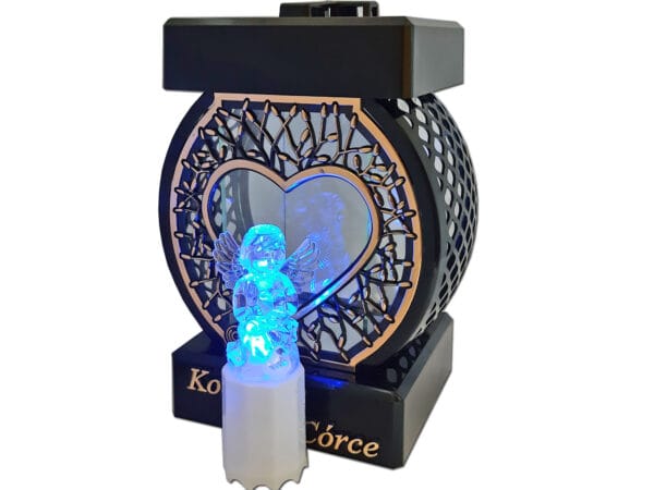 CÓRKA CÓRCE ZNICZ LAMPION NA GRÓB KOŁO RTN SERCE RAMA ZŁOTO+ANIOŁ LED Z BAT