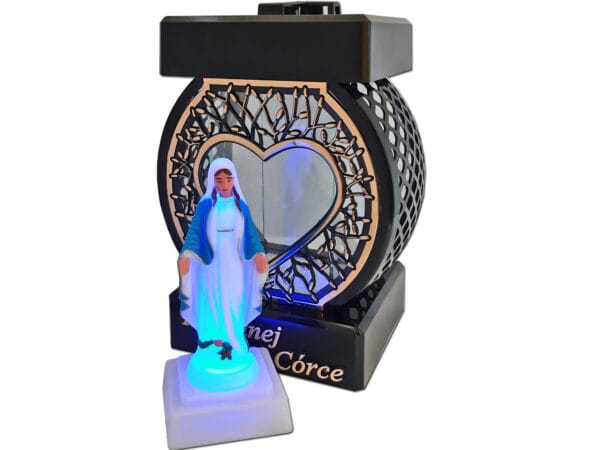 CÓRKA CÓRCE ZNICZ LAMPION NA GRÓB KOŁO RTN SERCE RAMA ZŁOTO+FIGURKA LED