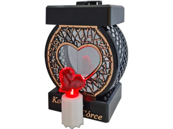 CÓRKA CÓRCE ZNICZ LAMPION NA GRÓB KOŁO RTN SERCE RAMA ZŁOTO+SERCE LED Z BAT