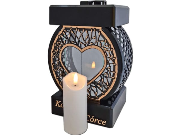 CÓRKA CÓRCE ZNICZ LAMPION NA GRÓB KOŁO RTN SERCE RAMA ZŁOTO+ŚWIECA LED BIAŁA