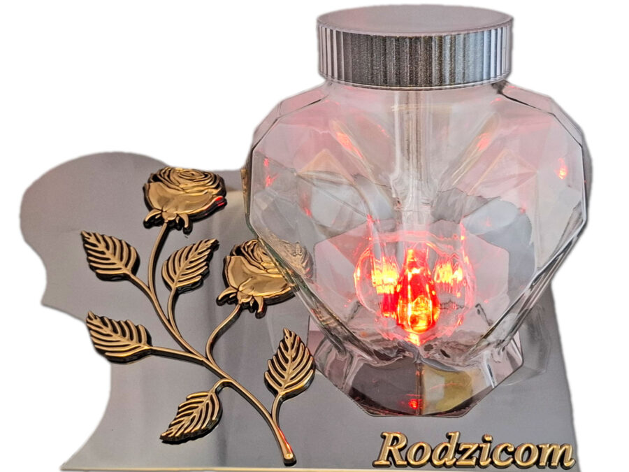 RODZICE RODZICOM SOLARNY ZNICZ LAMPION FOTOWOLTAICZNY NA GRÓB SERCE SKOS SREBRO