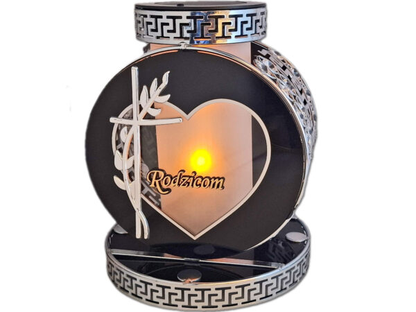 RODZICE RODZICOM SOLAR FOTOWOLTAICZNY ZNICZ LAMPION VIP KOŁO SREBRNO-BIAŁY