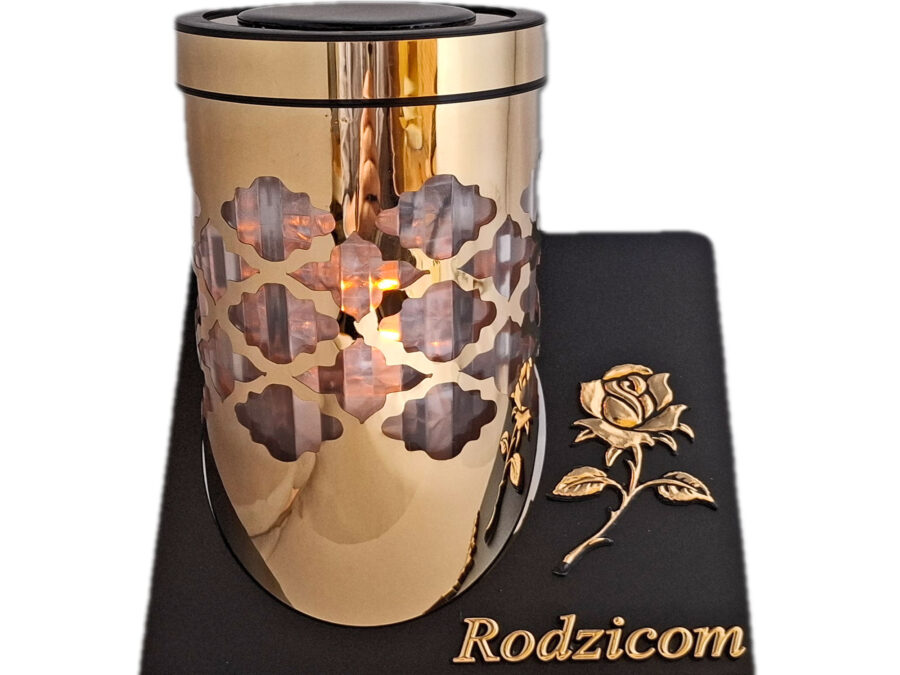 RODZICE RODZICOM ZNICZ LAMPION SOLARNY SOLAR FOTOWOLTAICZNY TUBA RÓŻA ZŁOTO